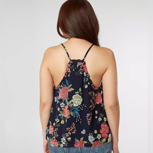 Women's Miss Me Navy Blue Floral Chiffon Tank Top Size Medium - Picture 2 of 12